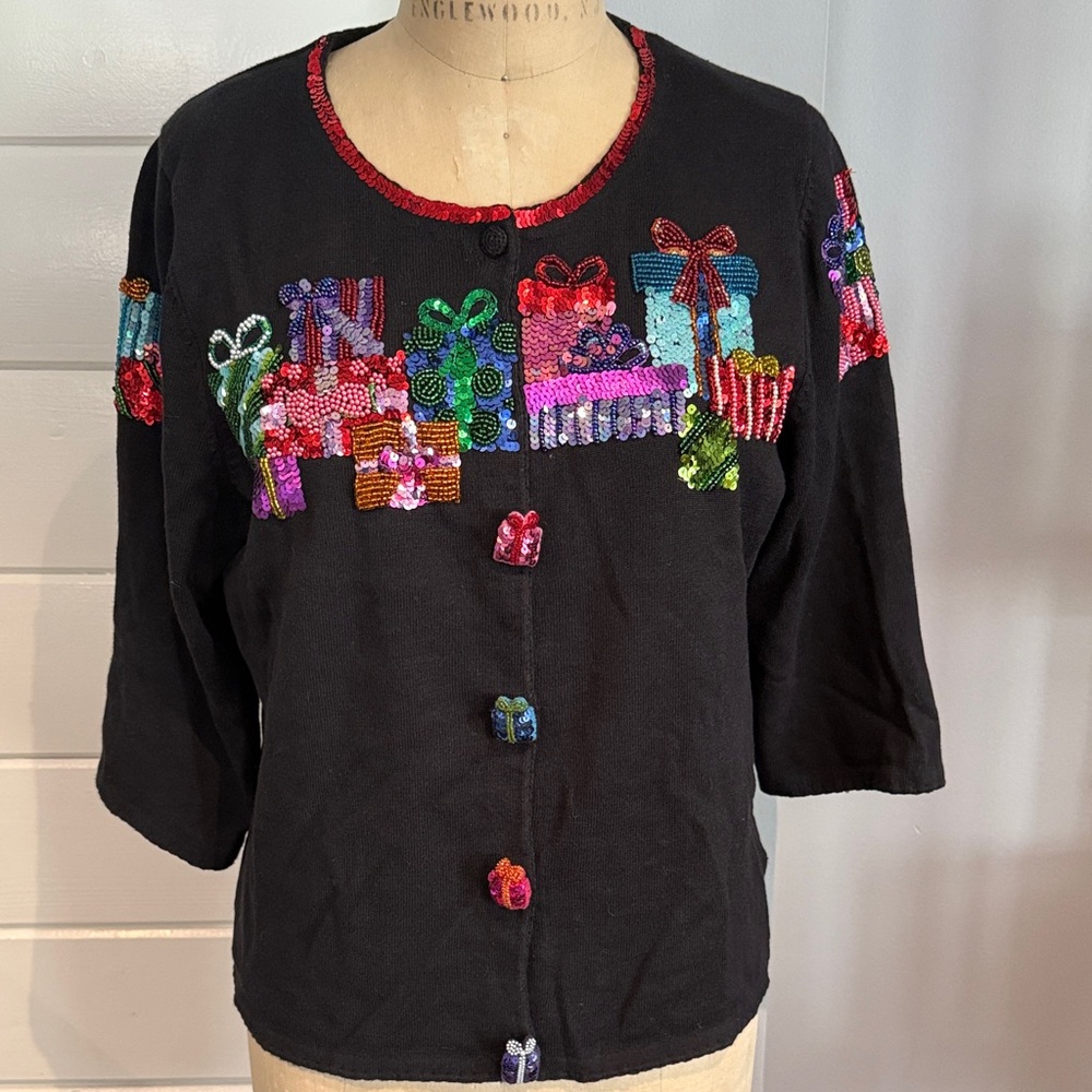 Vintage Michael Simon Event Sweater Christmas gifts Cardigan Embellished XL